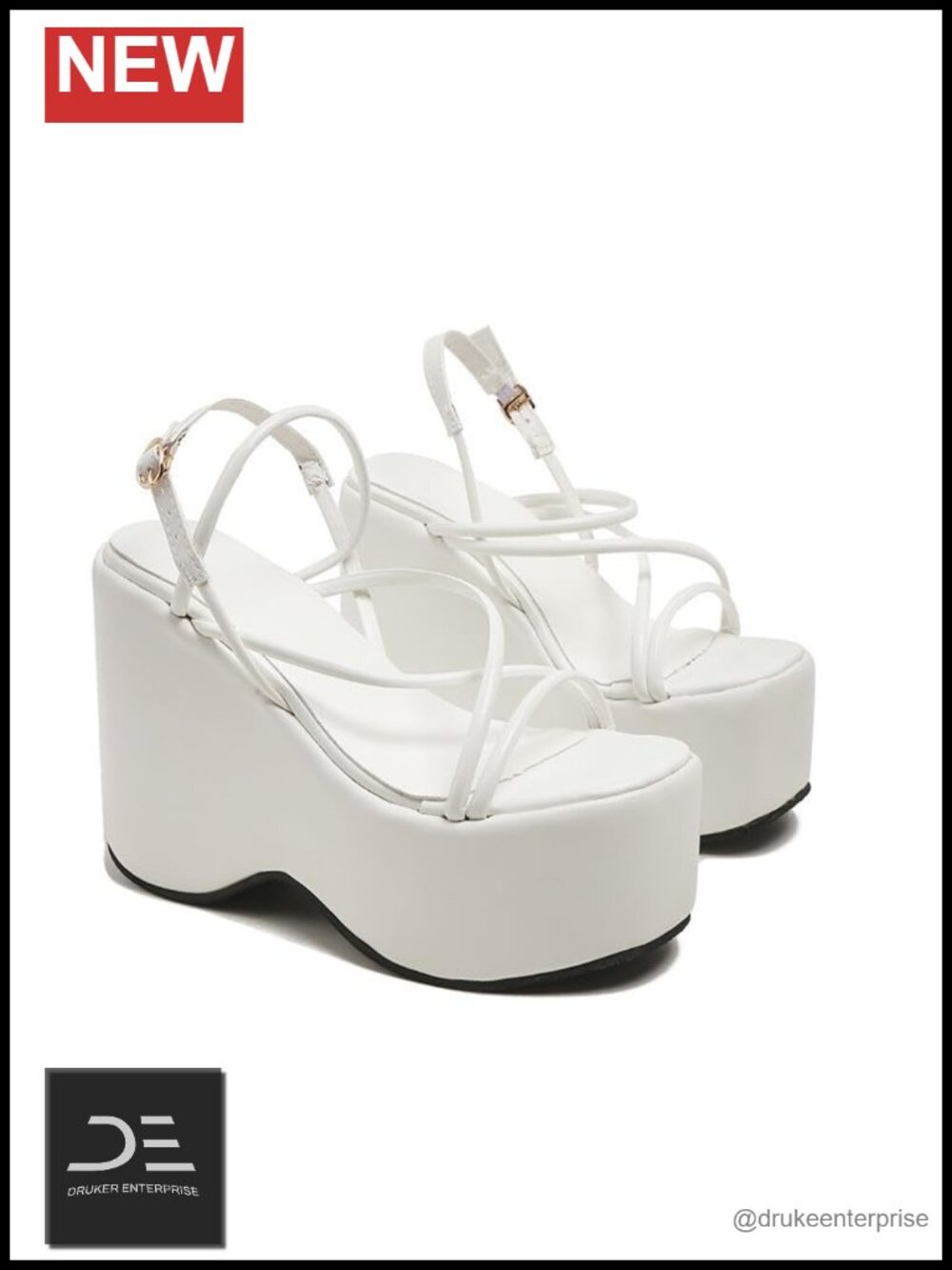 Chunky Platform Strapy Sandals Adjustable Ankle Straps Round Open Toe Wedge